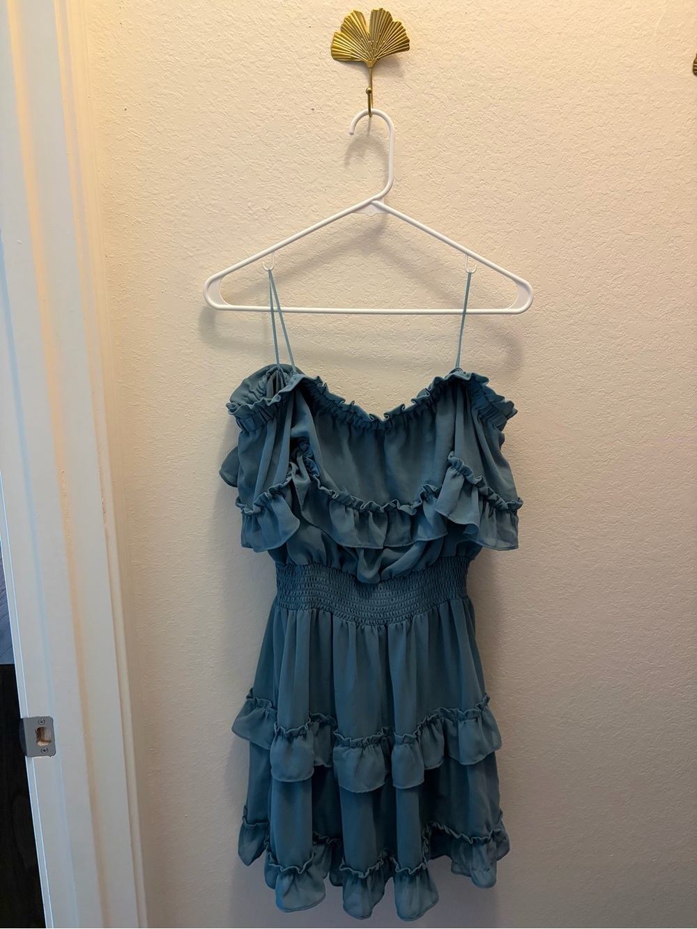 Pink Lily Slate Blue Off-the-Shoulder Ruffle Mini Dress Size Medium